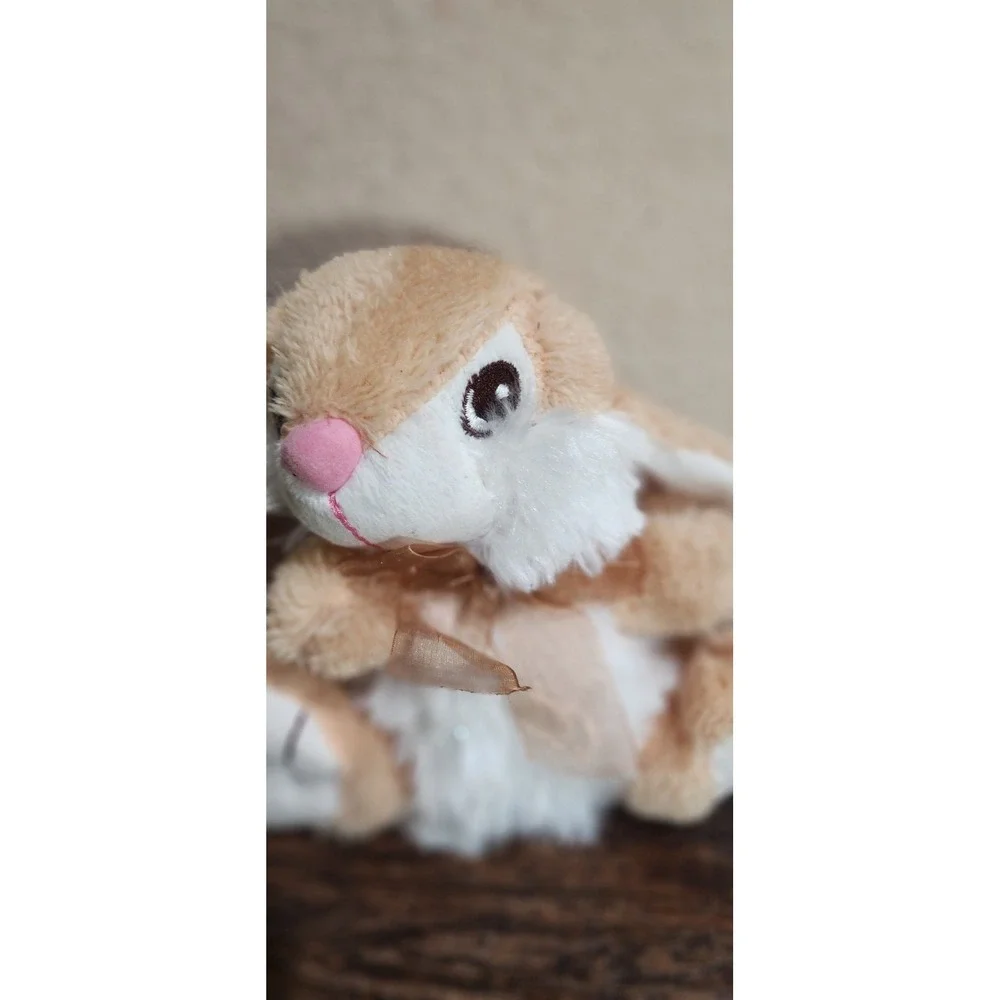 Dan Dee Plush Bunny Rabbit Tan White Stuffed Animal w Bow Soft Toy